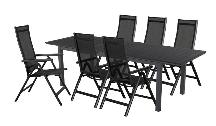 Hagebord Bern 200/260 x 90 cm svart